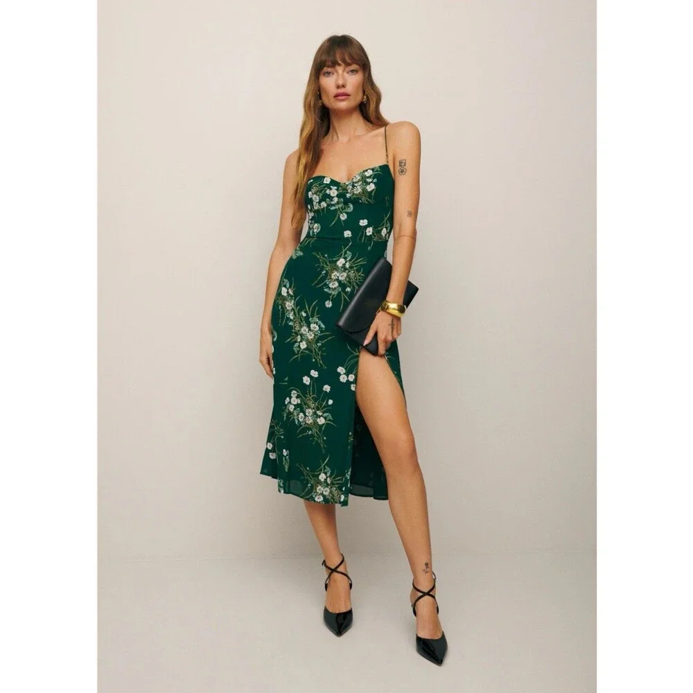 Reformation Size 6 Juliette Dress Green Floral Buena Green - Picture 1 of 9